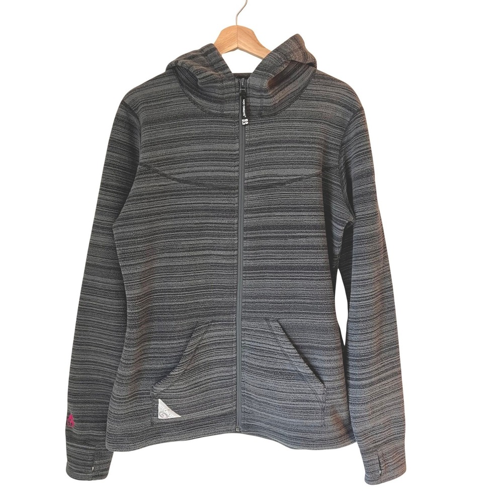 Hot Chillys Womens Fleece Lined Zip Hoody Jacket Black Grey Stripe‎ Size Large